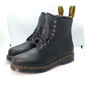 Dr. Martens 1460 Pascal Faux Fur Lined Lace Up Boots Black Leather Women Size 8